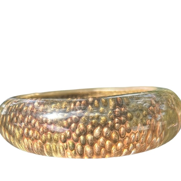 Vintage Copper Plated Reverse Indentation Lucite Bangle Statment Bracelet - Picture 5 of 5